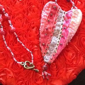 Boutique: Hand made embroidered heart quilt necklace